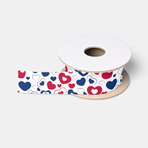 Red and Blue Hearts Ribbon Satin Ribbon