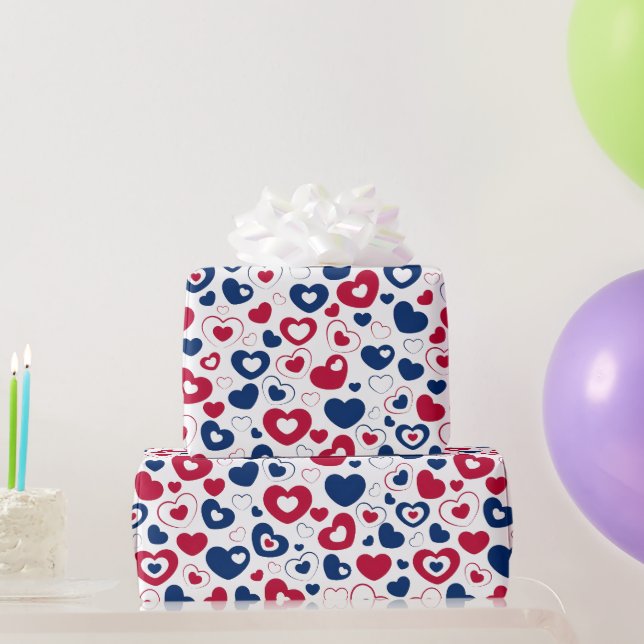 Red and Blue Hearts Wrapping Paper (Party Gifts)