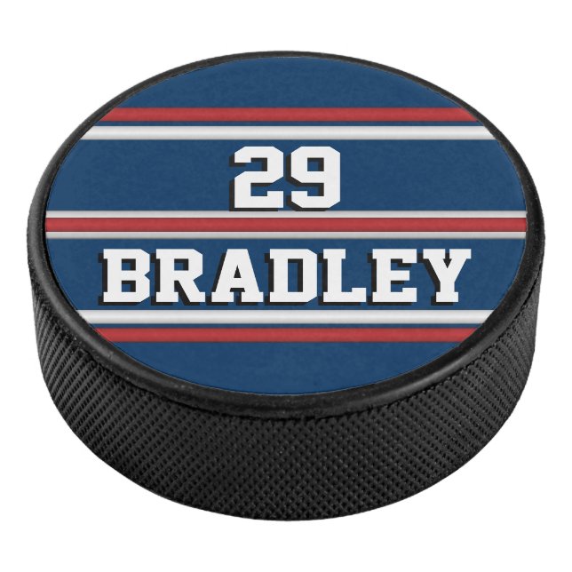 Red and Blue Hockey Team Stripes Puck (3/4)