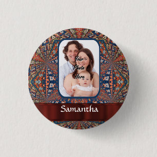 Red and blue kaleidoscope pattern 1 inch round button