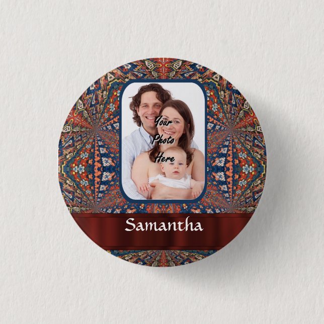 Red and blue kaleidoscope pattern 1 inch round button (Front)