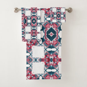 Red and Blue Kaleidoscope Pattern Bath Towel Set