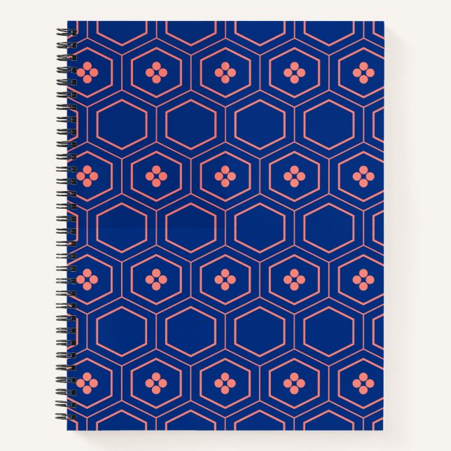 Red and Blue Kikko Pattern  Traditional Geometric Notebook (Front)