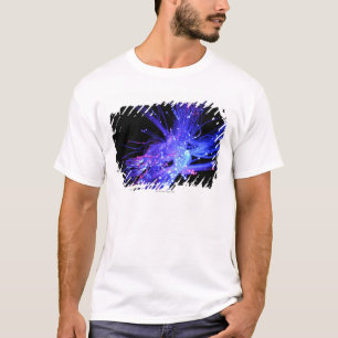 Red and blue light from fibre optic T-Shirt