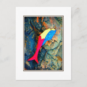 red and blue mermaid postcard