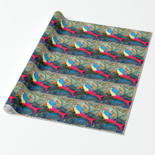 red and blue mermaid wrapping paper