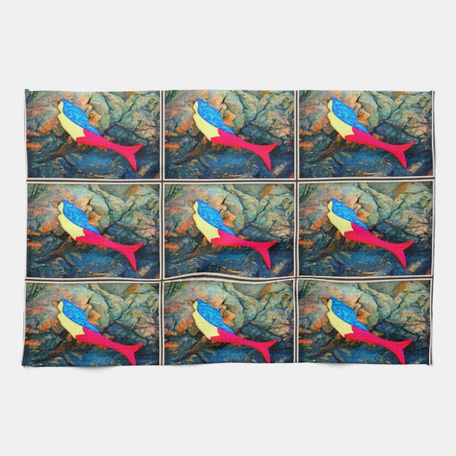 red and blue mermaids kitchen towel (Horizontal)