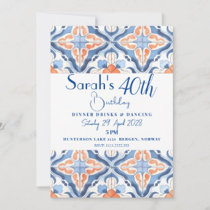 Red And Blue  Moroccan Tile Birthday Invitation