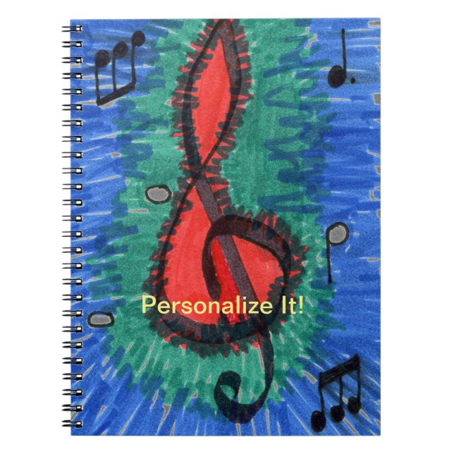 Red and blue music lovers, musical notes  notebook (Front)