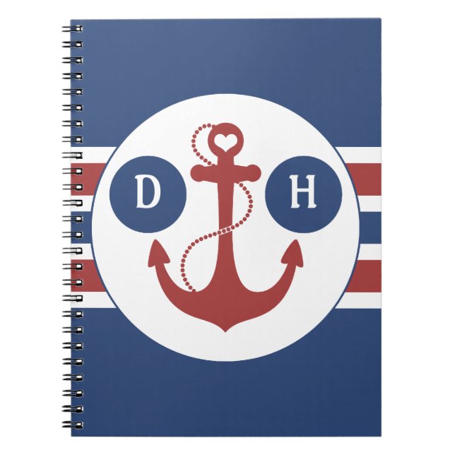 Red and Blue Nautical Anchor Notebook (Front)