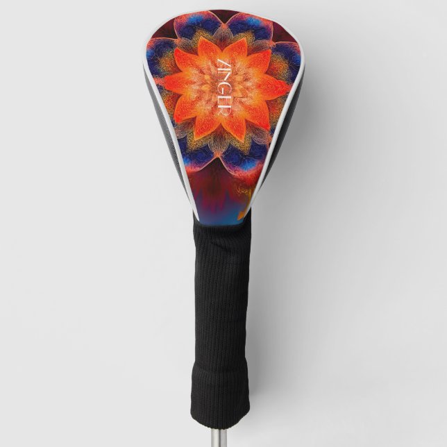 Red and Blue New Age Lotus design Golf Head Cover (Front)