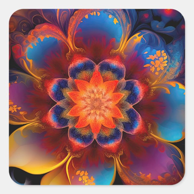 Red and Blue New Age Lotus design Square Sticker (Front)