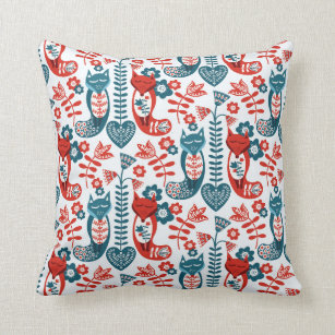 Red and Blue Nordic Style Fox Cushion