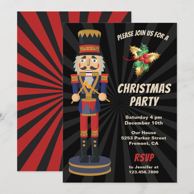Red and Blue Nutcracker Holiday Christmas Party Invitation (Front/Back)