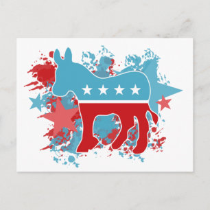 Red and Blue Paint Splatters Democrat Donkey Postcard
