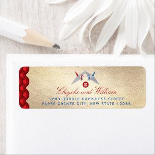 Red And Blue Paper Cranes Scallop Pattern Wedding