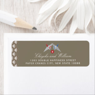 Red And Blue Paper Cranes Scallop Pattern Wedding