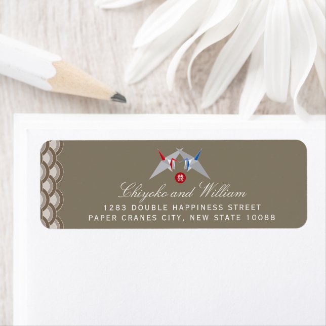 Red And Blue Paper Cranes Scallop Pattern Wedding (Insitu)