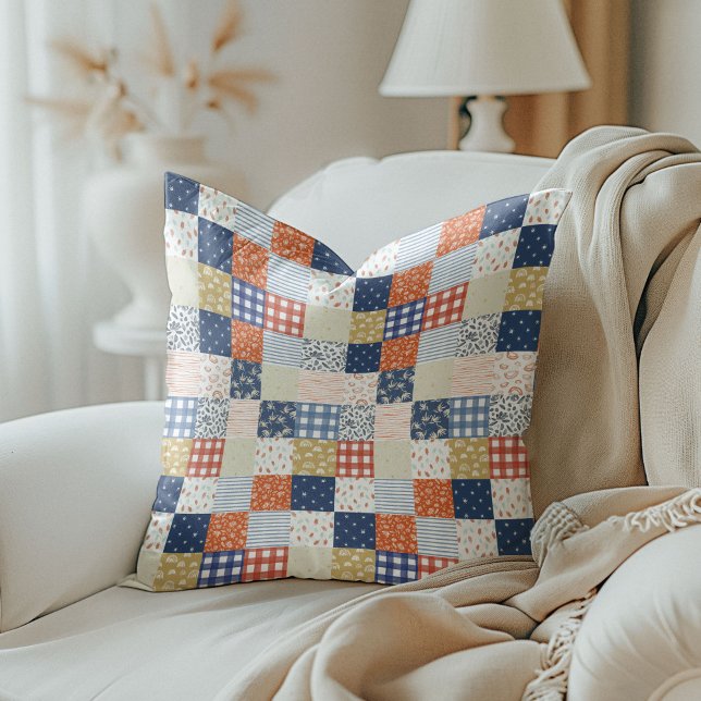 Red and Blue Patchwork Throw Pillow (Red and Blue Patchwork Throw Pillow)