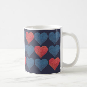 Red and Blue Patterned Hearts Coffee Mug