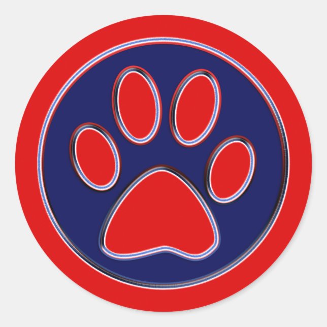 Red and Blue Paw Print Classic Round Sticker (Front)
