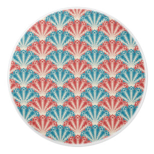 Red and Blue Peacock Tail Pattern Ceramic Knob