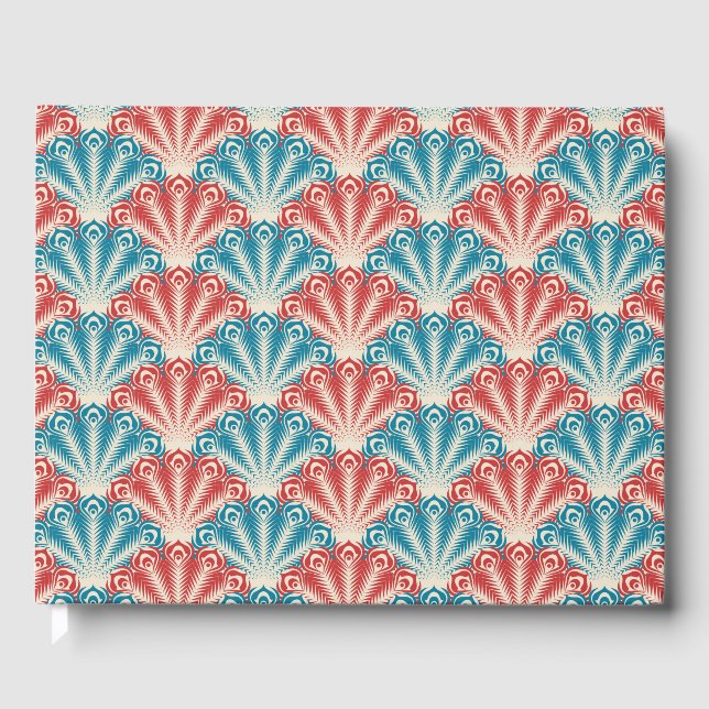 Red and Blue Peacock Tail Pattern Guest Book (Front)