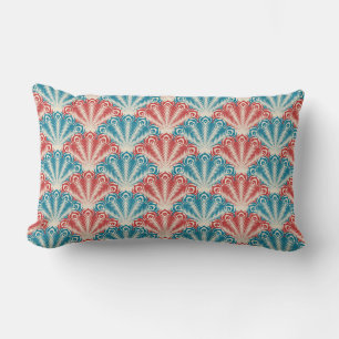 Red and Blue Peacock Tail Pattern Lumbar Pillow