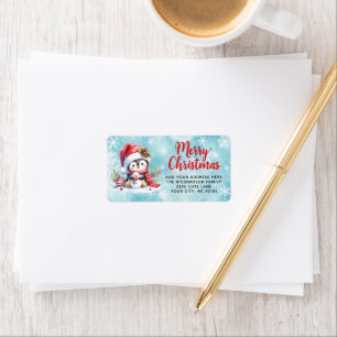 Red and Blue Penguin Personalized Christmas Label