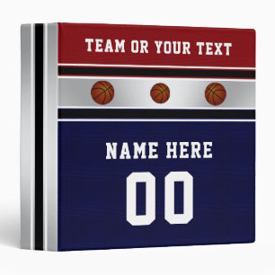 Red and Blue Personalized Basketball 3 Ring Binder