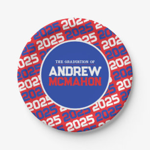 Red and Blue Personalized Graduation Paper Plate