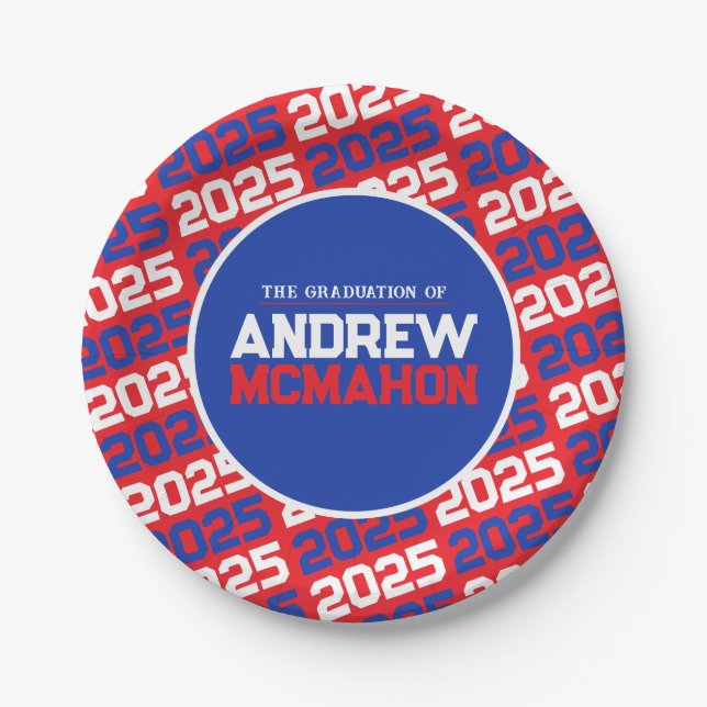 Red and Blue Personalized Graduation Paper Plate (Front)
