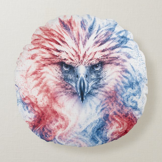 Red and Blue Philippines Eagle Geometric Art Round Pillow (Front)