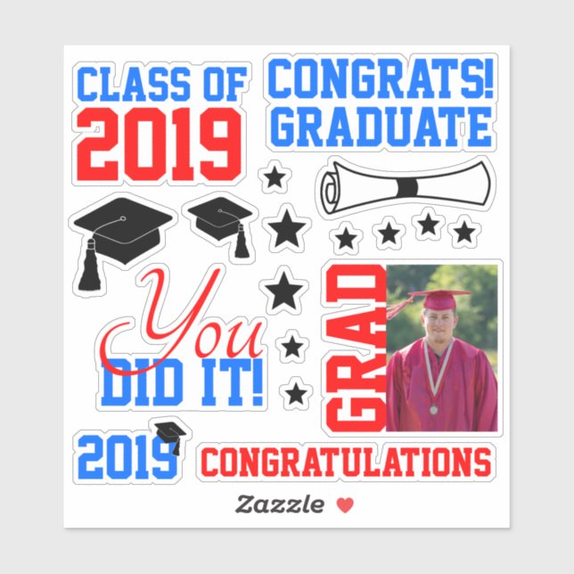 Red and Blue Photo Graduation (Sheet)