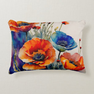 Red and Blue Poppies Accent Pillow