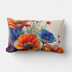 Red and Blue Poppies Lumbar Pillow