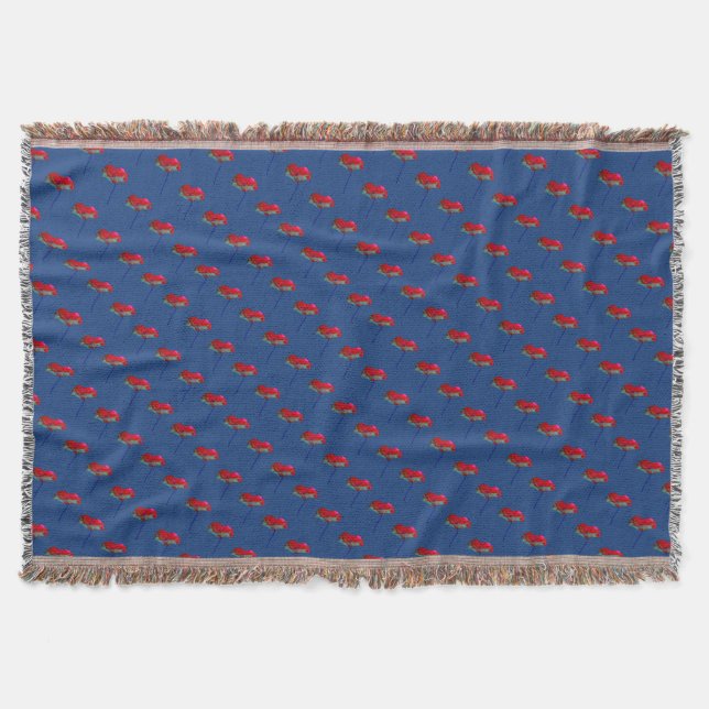Red and blue poppy flower on dark blue throw blanket (Front)