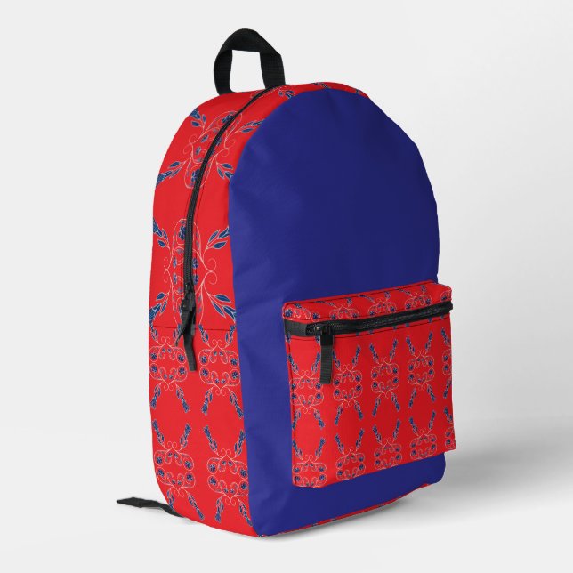 Red and Blue Printed Backpack (Back Corner Left)