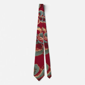 Red and Blue Retro Floral Design Tie