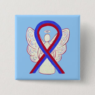 Red and Blue Ribbon Awareness Angel Button Pins