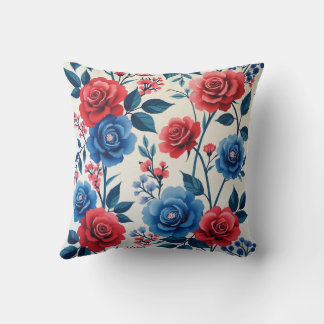 Red and blue roses painting pattern on baby's brea throw pillow