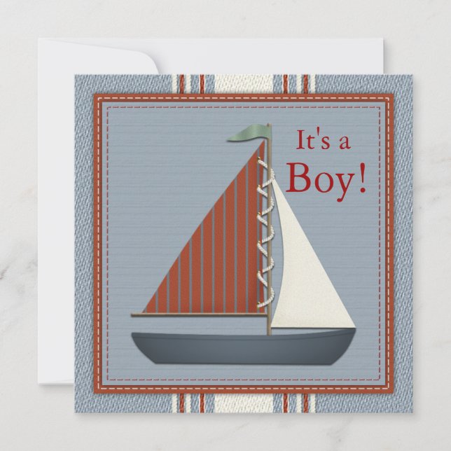 Red and Blue Sailboat Baby Shower Invitation (Front)