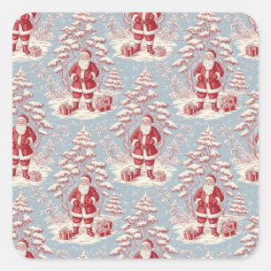 Red and Blue Santa Toile Chinoiserie Square Sticker