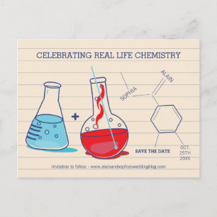 Red and Blue Save the Date Chemistry Postcards