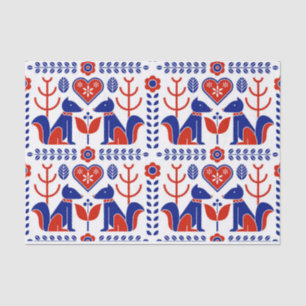 red and blue Scandinavian folk pattern Tissue Paper