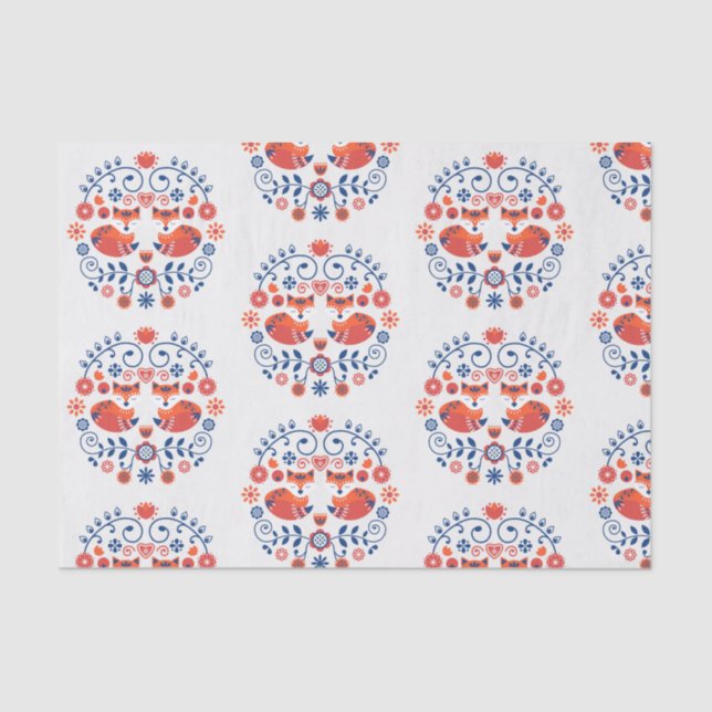 red and blue Scandinavian folk pattern Tissue Paper (Front)