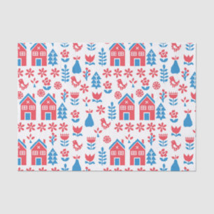 red and blue Scandinavian folk pattern Tissue Paper