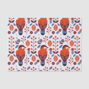 red and blue Scandinavian folk pattern Tissue Paper