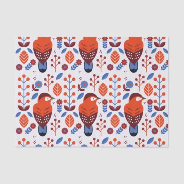red and blue Scandinavian folk pattern Tissue Paper (Front)