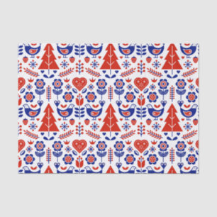 red and blue Scandinavian folk pattern Tissue Paper